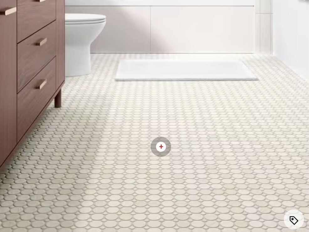 Reference photo of a small-format cream mosaic bathroom floor tile