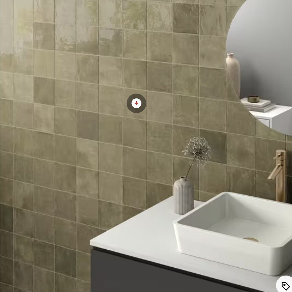 Close reference photo of olive green glazed square tile