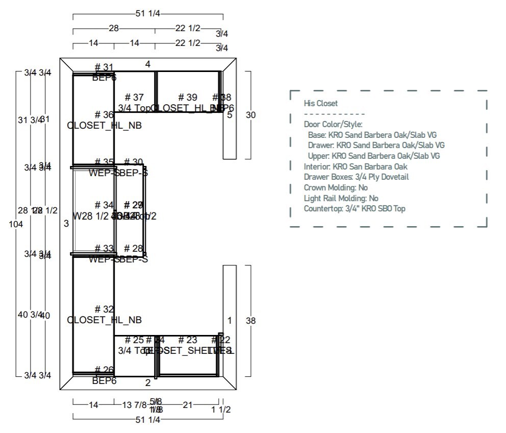 His closet layout for the primary suite at 5507 E Pinchot with dimensions